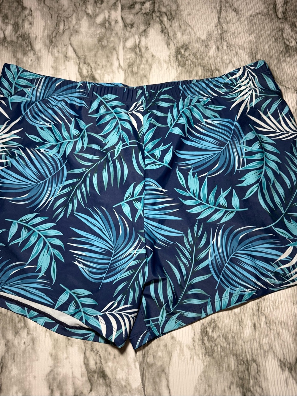 NWT Hanna Nikole Two Piece Womens Swim Set Shirt & Shorts Tropical Navy Blue 22W - Picture 5 of 6